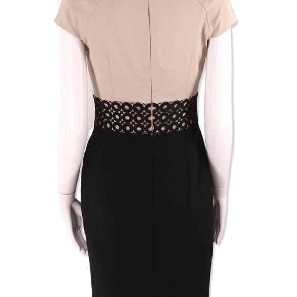 Hobbs London beige black lace trim cocktail dress sheath sz 4 - Picture 7 of 8